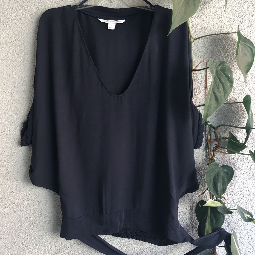 DVF | Navy Blue Edna Silk Blend Top Blouse